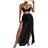 SweatyRocks Women's High Waist Split Thigh Cover Up Skirt Sheer Beach Long Skirt Swimwear
