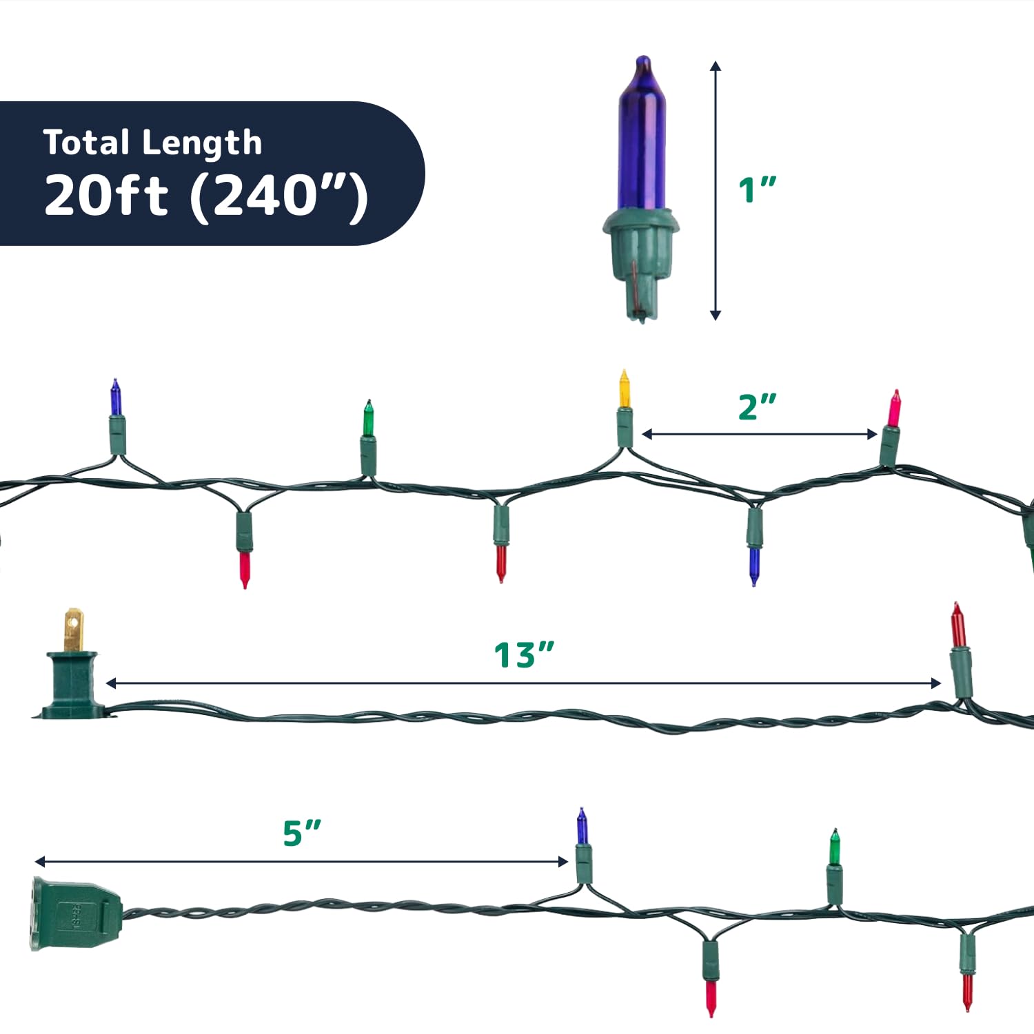 PREXTEX Christmas String Lights with Green Wire - 100 Count, 20 Ft Multicolored Christmas Tree Lights for Xmas Decorations Indoor and Outdoor - Warm Fairy String, Ideal for Patios, Fences, Holidays
