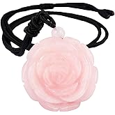 SUNYIK Women's Stone Pendant with Chain, Handcarvd Flower Healing Crystal Necaklace for Valentine's Day