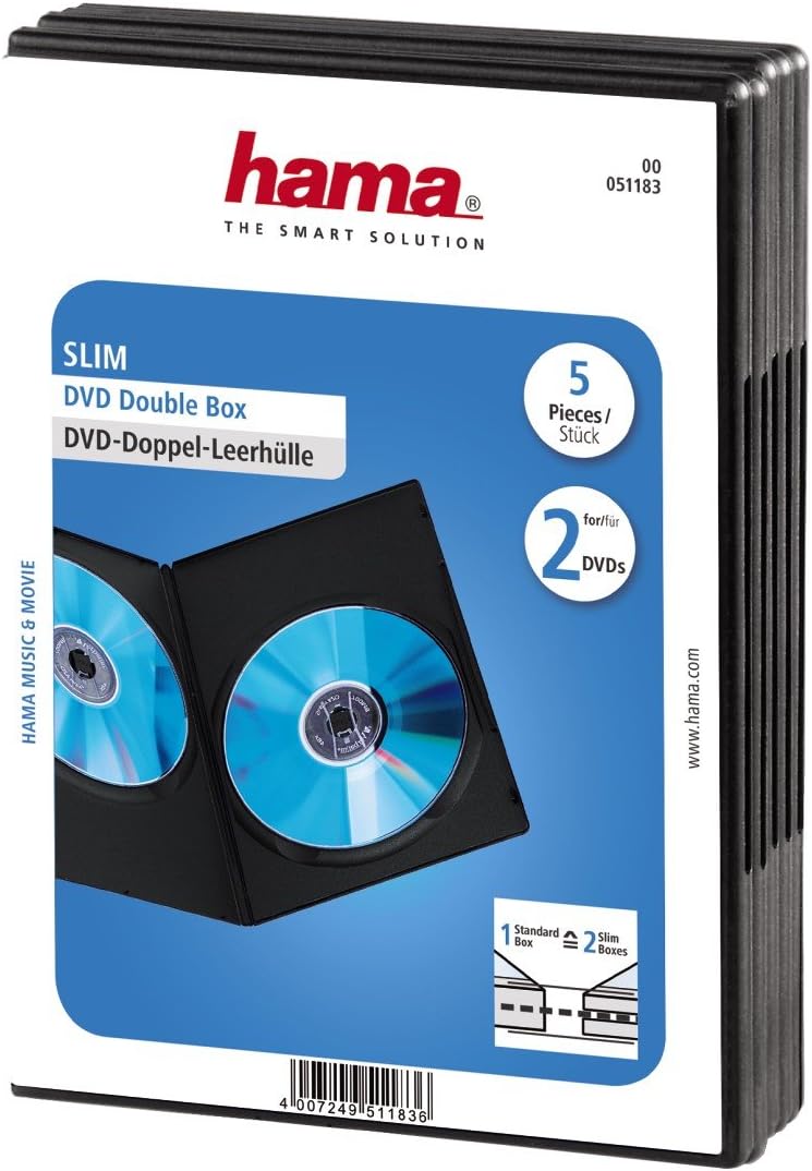 Hama 051183 - Caja slim para 2 DVDs, 5 unidades, color negro: Amazon.es: Informática