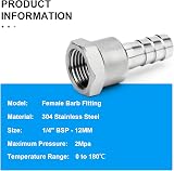 ERGAOBOY 2 Pcs 304 Stainless Hose Barb Fittings 12mm to 1/4 BSP Female view 4