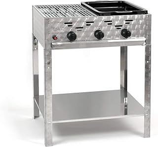 LAG Gasgrill-Kombibräter 11kW Standmodell mit kleinem Grillrost und kl. emaillierter Stahlpfanne, 3-flammig Gastrobräter Profigrill Verein