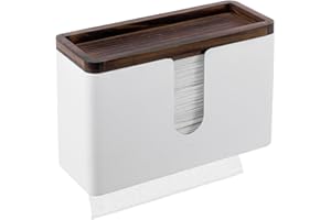 MyGift Deluxe Modern Matte White Metal Folded Commercial Paper Towel Holder with Rustic Burnt Solid Wood Tray Lid, Wall Mounted Trifold Multifold Z Fold Disposable Napkin Dispenser