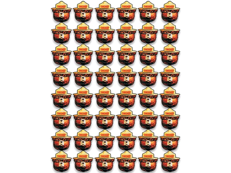 Photo 1 of 48-Pack Sheet: Small Color Smokey Bear Face Shaped Stickers (Set Wildfire Prevention Vinyl Decals for Laptop, Scrapbook, Cell Phone, Water Bottle (1.25 inch Each)