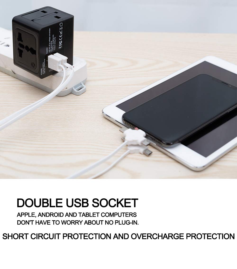 With 2 USB Ports All in One Wall Charger AC Socket For European UK AUS