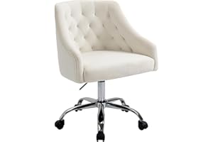 MOJAY Velvet Office Swivel Chair, Vanity Fabric Desk Pretty Fancy Gold Office Chairs for Girls, 360°Swivel Height Adjustable Reception Chair (White)