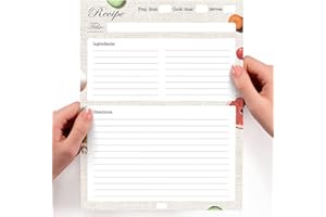 Full Size Recipe Pages 8.5x11'' Double-Sided Paper, (50 Sheets) No-Smear Matte Paper Recipe Pages for Binders, Convenient Bla