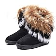 King Ma Women's Faux Fur Tassel Winter Snow Boot Suede Flat Ankle Boots