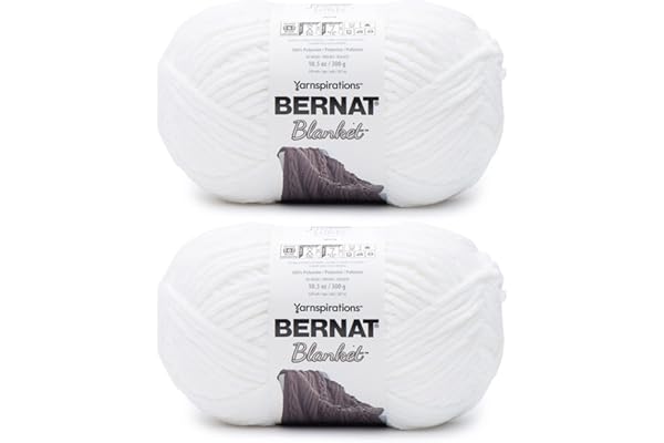 Bernat Blanket White Yarn - 2 Pack of 10.5oz/300g - Polyester - 6 Super Bulky - 220 Yards - Knitting/Crochet
