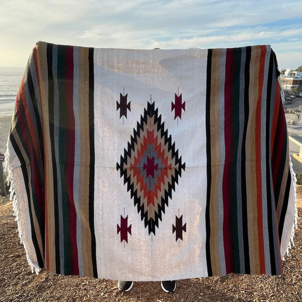 soonbuy Beach Blanket, Mexican Blankets, Mandala Tapestry, Beach Towel or Picnic Throw, Room Decoration Boho Throw Blankets for Beach Camping Picnic Outdoor Diamond 2# White 160 x 215-1200g
