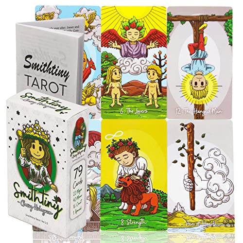 mrdiyshisha SmithTiny Tarot Deck V2.5, 79 Pcs Cartoon Cute Boy Tarot Cards with Guide Book, Follow Rider Waite Tarot Deck System, Standard Size Tarot Cards for Beginners (2.75