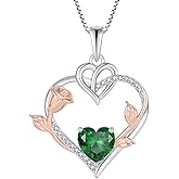 TIMFROZ Rose Heart Necklaces for Women - 925 Sterling Silver Gold Rose Birthstone Pendant Jewelry for Girlfriend Daughter - Anniversary Birthday Christmas Valentines Day Mother’s Day Jewelry Gifts for Women Wife Her Girls Mom
