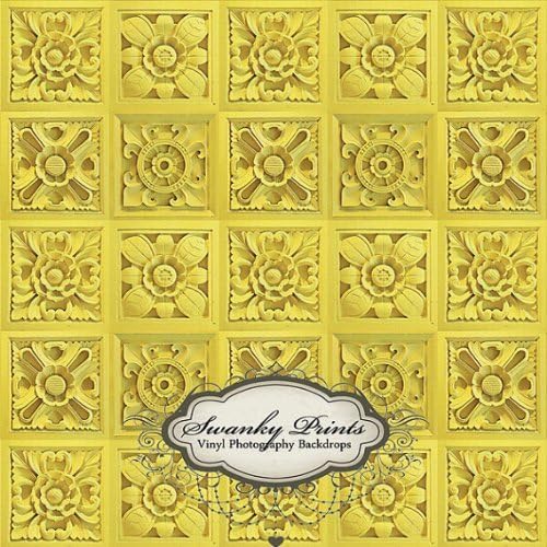 Swanky Prints LY-XKOR-YL0V 5' x 5' Canary Yellow Floral Vinyl Photography Backdrop