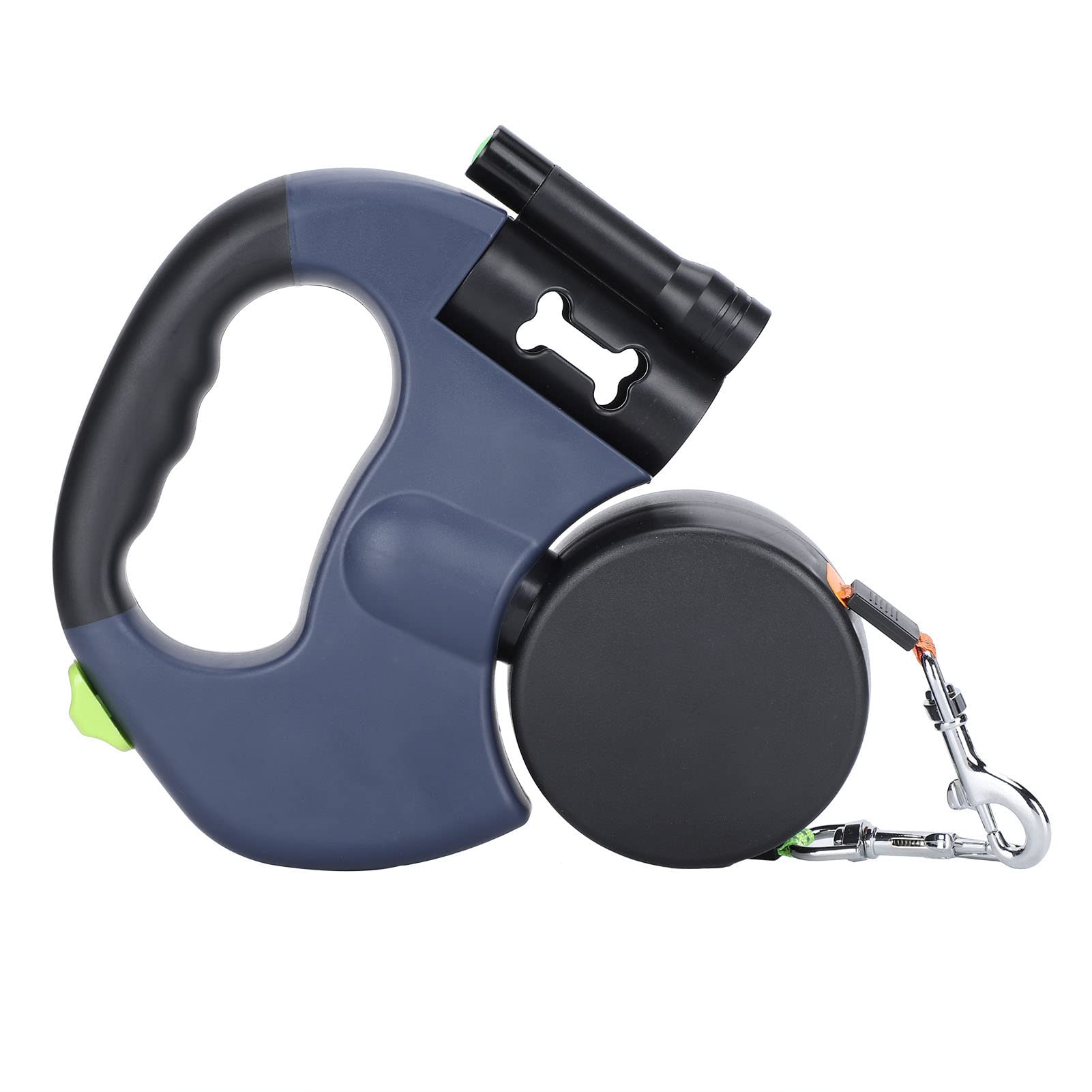 Dual Retractable Dog Leash, Double-Head Lockable Extendable Pet Leash with LED Flashlight, 9.8ft Reflective Nylon Ribbon, 360° Free for Two Dogs Walking Training, Up to 110 lbs Total