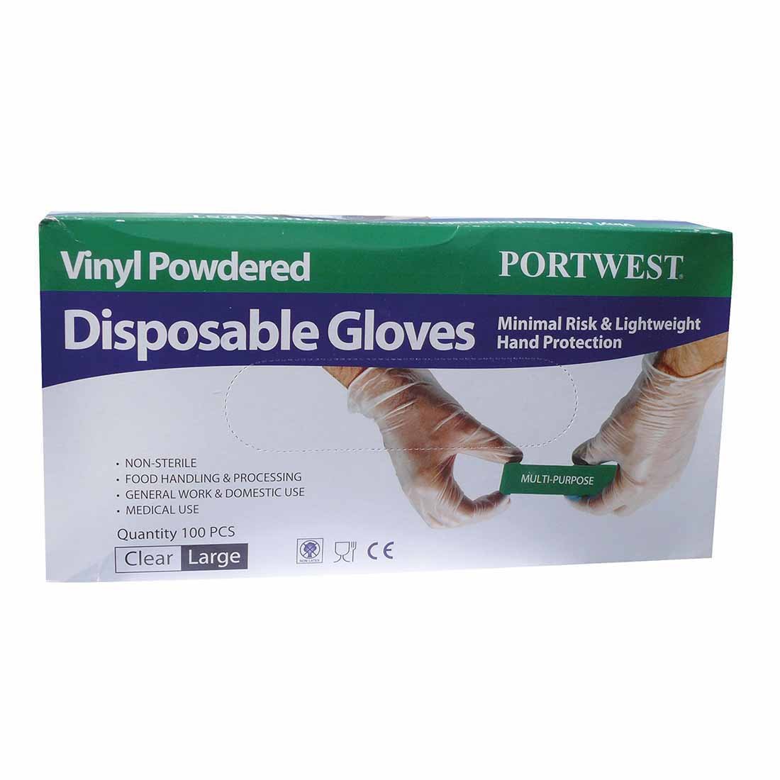 Portwest Powdered Vinyl Disposable Glove, Size: L, Colour: Clear, A900CLRL - Image 3