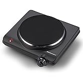 Elite Gourmet Countertop Electric Burner, 1000W Cast Iron Hot Plate, 7 Heat Settings, Portable Cooktop for RV, Dorm, Office &