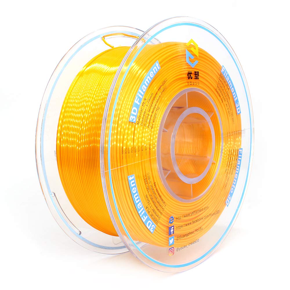 Tangle Free, Pearlescent PLA 3D Filament with Gorgeous Surface by Yousu, Gold, 1.75mm 1kg, Strong bonding and Overhang Performance. Compatible with Most of 3D Printer.