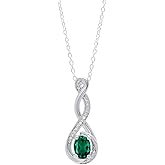 Dazzlingrock Collection 18K 7X5mm Oval Lab Created Gemstone & Round Natural Diamond Infinity Pendant, White Real Solid Gold