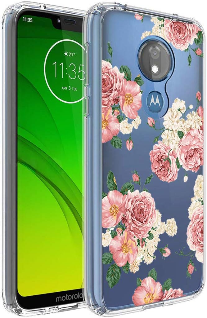 Moto G7 Power Case, Moto G7 Supra Phone Case with Flowers, Ueokeird Slim Shockproof Clear Floral Pattern Soft Flexible TPU Back Phone Protective Cover for Motorola Moto G7 Power (Pink Flower)