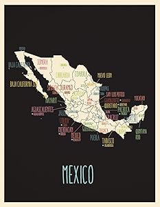 Map Of Mexico - Mexico Wall Map Art Poster (11'' x 14'') Black - Map Art of Mexico for Travelers, Children, Wall Decor, Classrooms, Playrooms or Nursery