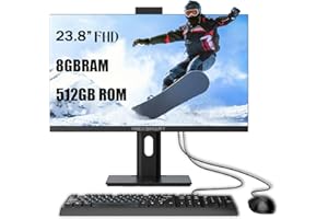 Desktop Computer All in one PC 23.8" HD IPS Display All in one Computer 8GB RAM 512GB ROM SSD,Pop-up Webcam Liftable 90° Rota