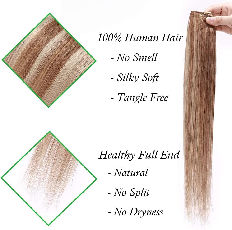 Silk-co One Piece Clip on Hair Extensions Seamless Clip in Hair Extension Human Hair Highlighted 3/4 Half Head Real Remy (22 inches-55 grams - Image 5