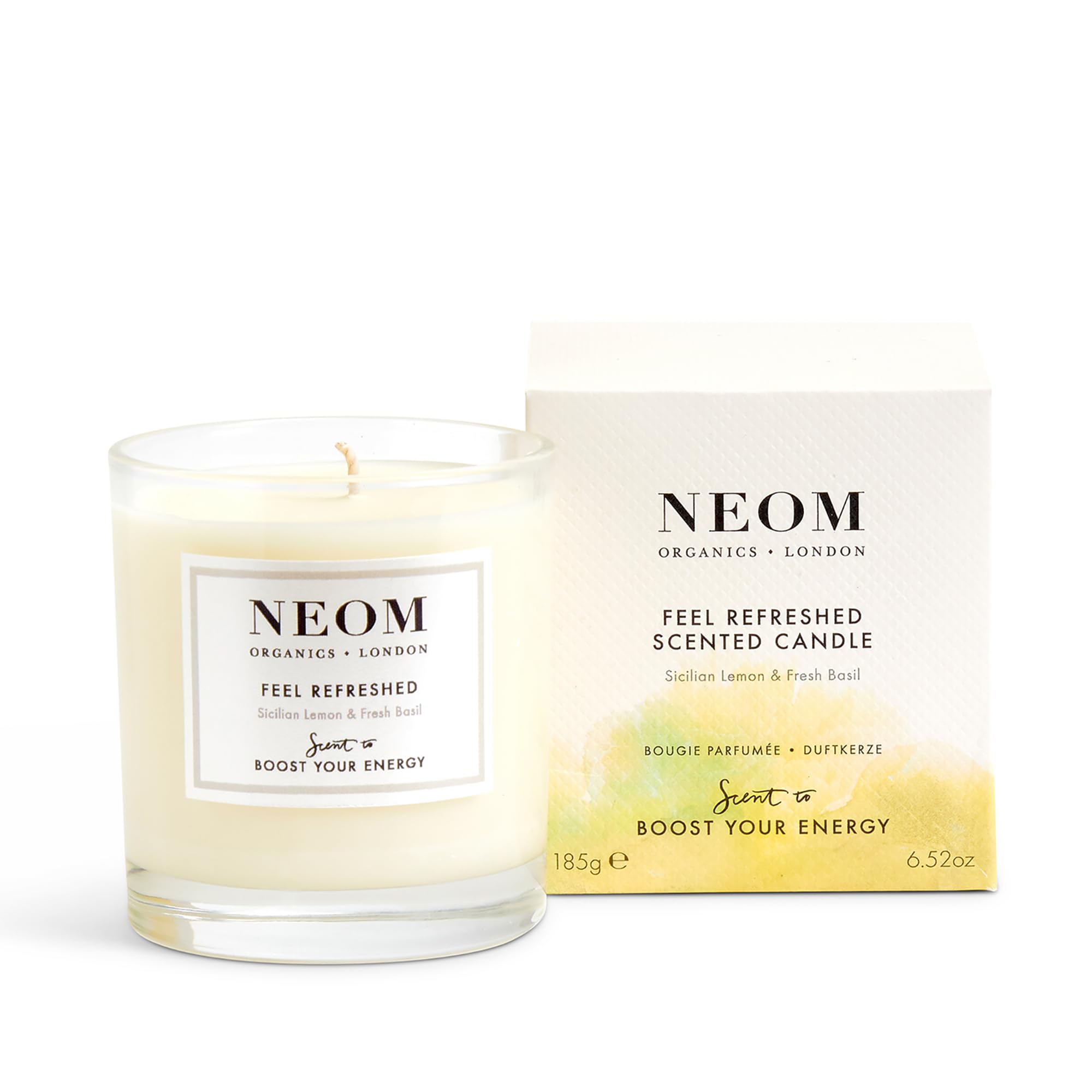 NEOM- Feel Refreshed Scented Candle, 1 Wick | Lemon & Basil | Essential Oil Aromatherapy Candle | Scent to Boost Your Energy