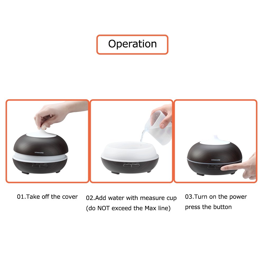 Ominihome Aromatherapy Essential Oil Diffuser, Wood Grain 300ml, 4 Time Setting, Ultrasonic Cool Mist Humidifier for Home, Office, Spa Baby, Yoga (shallow wood grain)