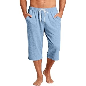 GOFULY Mens Shorts Athletic Wide Leg Mens Stretch 3/4 Shorts Lightweight Outdoor Elastic Waistband Straight Legs Wirh Pocket