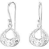 Boho Filigree Lace Drop & Hoop Earrings, Hypoallergenic 925 Sterling Silver (Classic Filigree Drop)