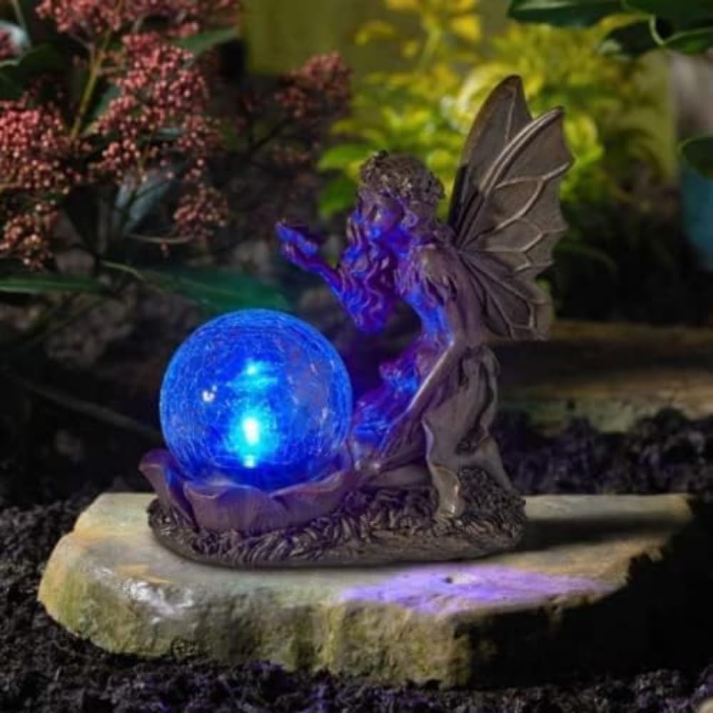 Garden Mile Solar Outdoor Fairy Light Statue, Multicoloured LED Garden and Patio Ornament Novelty Lighting Solar Powered Garden Figuine with Lights Outdoor Decorative Ornaments