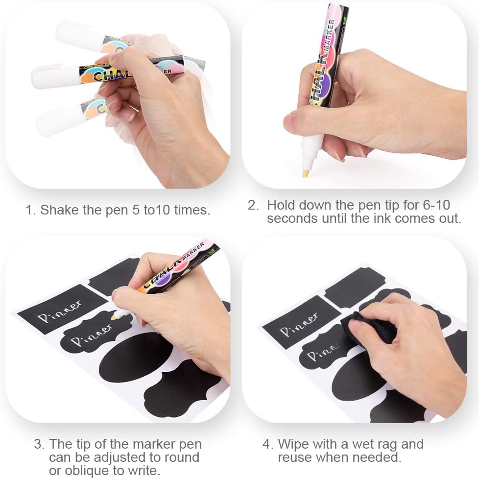 208PCS Chalkboard Labels Stickers, Waterproof Removable Erasable Decorative Premium Label Sticker with Chalk Marker for Pantry, Bottles, Mason Jars, Containers, Organize Your Kitchen&Office (White marker) : Office Products