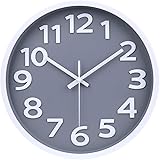 Wall Clock - 12 Inch Modern 3D Large Numbers Easy to Read Round Wall Clock (Gray)