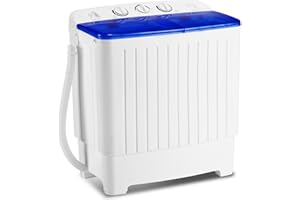 OUTGAVA Washing Machine,20lbs Capacity Twin Tub Laundry Washer w/Gravity Drain, Semi-automatic Laundry Machine for Dormitory Apartments,College, RV, Camping,Portable Machine for Laundry,Blue