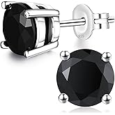Moissanite 1.0CT Women's Stud Earrings, 925 Sterling Silver with 18K White Gold Plated Stud Earring, Black Round Cut Moissanite Earrings for Women Men Earrings