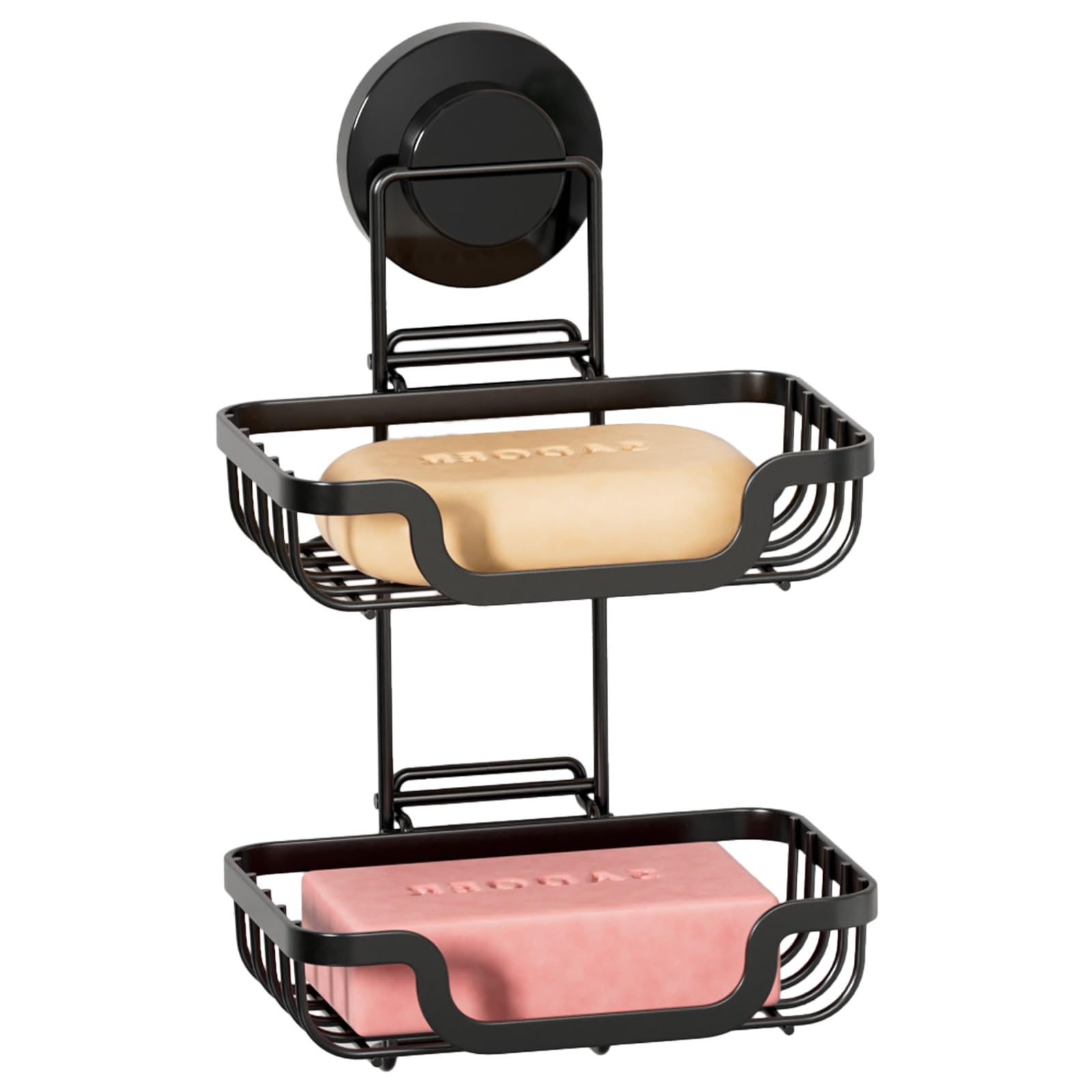Photo 1 of TAILI Double Layer Soap Dish Holder, Bar Soap Tray Suction Cup for Shower Wall, Draining for Bathroom, Rustproof Stainless Steel Sponge Holder for Tub, Kitchen, Drill-Free, Black