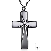 AXOMY Cross Urn Necklace For Ashes 925 Sterling Silver Black Cross Pendent Urn Ashes Necklace Memorial Keepsake Jewelry Gift for Women Men