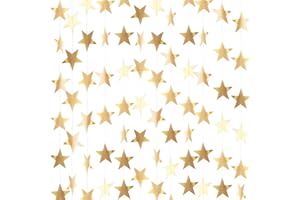 REOLAN Gold Star Garland Banner Decorations - 156 Feet Bright Gold Paper Garland Hanging Decorations, Glitter Star Bunting Banner for Wedding, Birthday, Holiday, Christmas Party