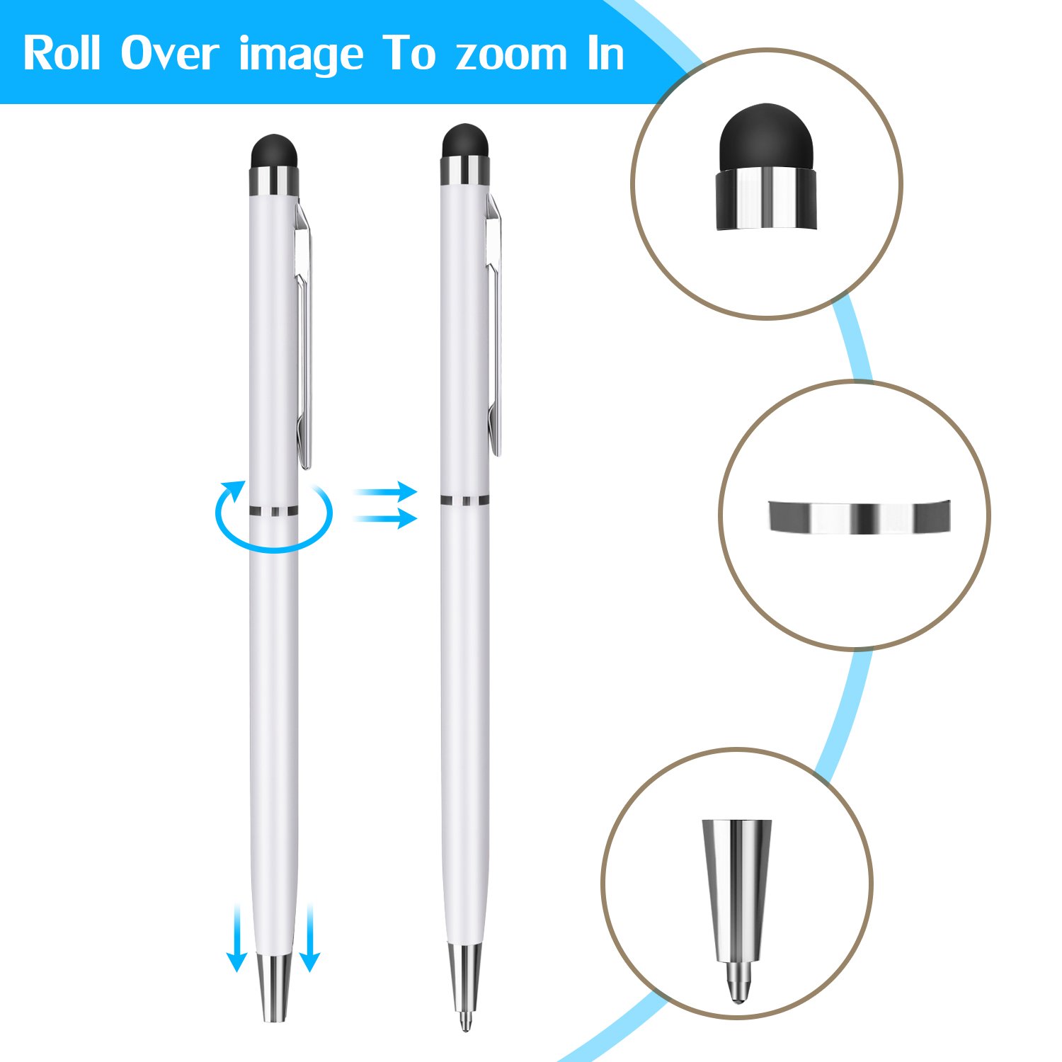 Stylus Pen,Proking 2 in 1 Capacitive Stylus Ballpoint Pen for Universal Touch Screens Devices Stylus Pens for iPad,iPhone,Kindle,Samsung,HTC,Tablets (Black,White)