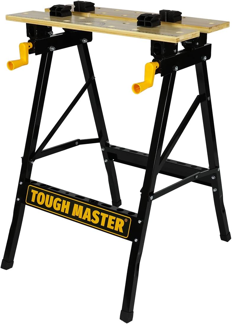 Tough Master Foldable Workbench 100 kg Portable Bamboo Top 4 Pegs Black Yellow