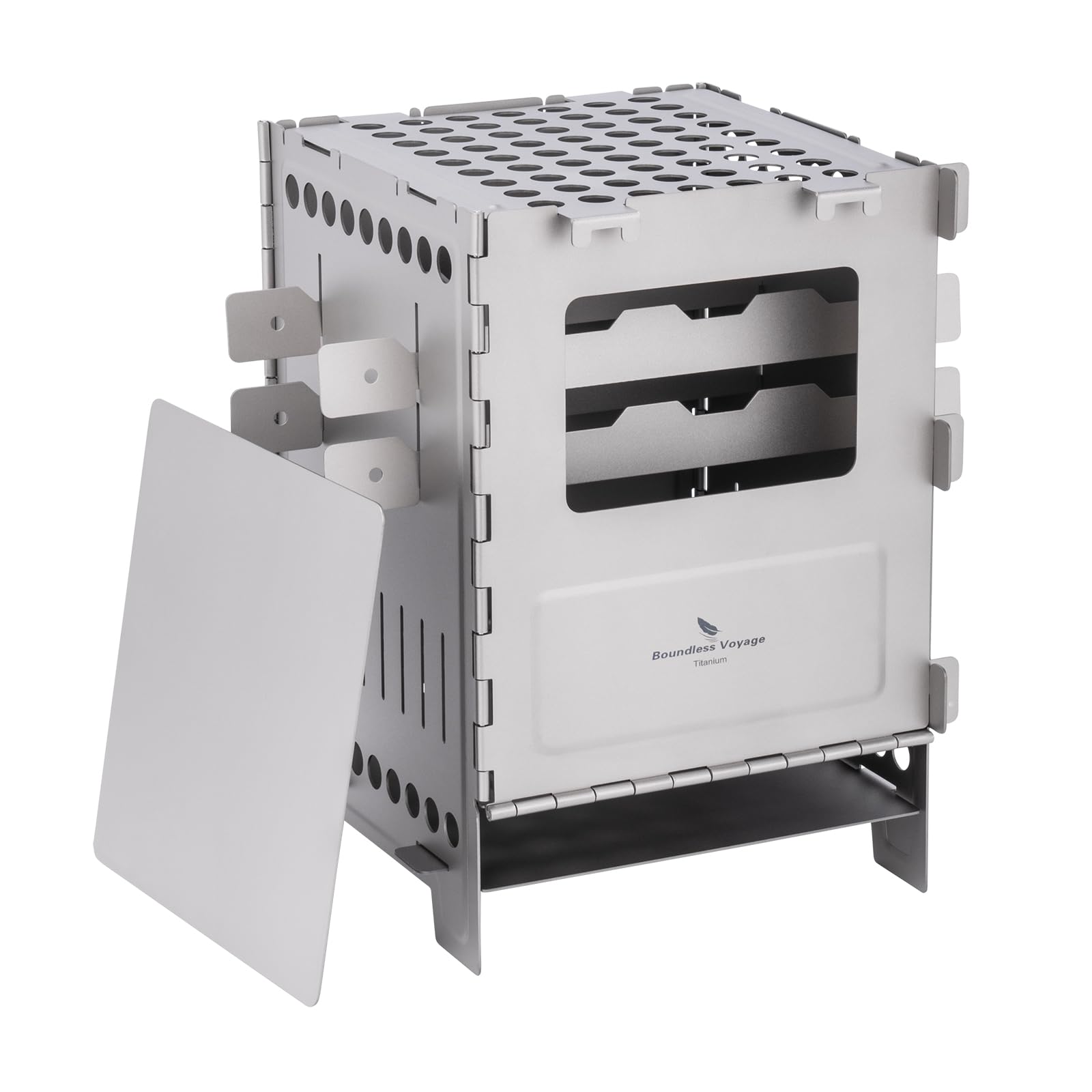 Boundless Voyage Camping Wood Stove Titanium Charcoal Burner Backpacking Stove with Bracket & Carry Bag for Pinic Hiking Survival Outdoor Cooking BBQ Tools ti2003c-y