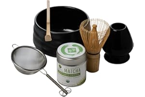 Dr. Weil Matcha Kari - Complete Matcha Tea Set - Black - Japanese Ceremonial Organic Matcha with Whisk and Holder, Ceramic Bowl, Sifter, and Scoop
