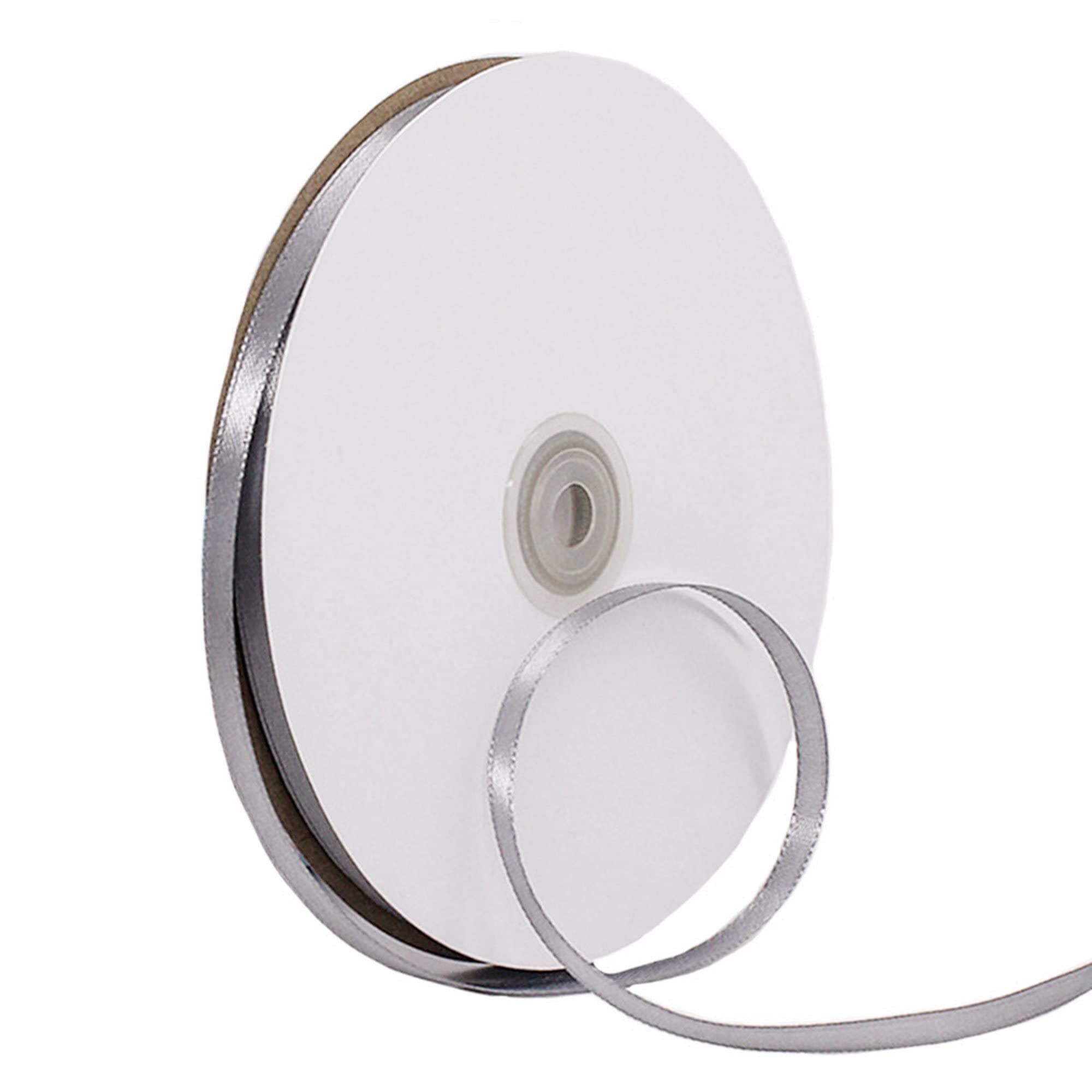 ATBEAMEN Silver Grey Satin Ribbon 6mm for Gift Wrapping 91M, Double Sided Thick Fabric for Crafting, Cake, Hair Bow, Christmas Decoration, Wedding Car