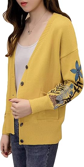 Amazon Mengfan カーディガン 長袖 花柄 刺繍 レディース 秋服 セーター コート 無地 ショート丈 Vネック きれいめ トップス スリム 着痩せ フォーマル 通勤 通学 韓国風 アウター フェミニン カーディガン ボレロ 通販