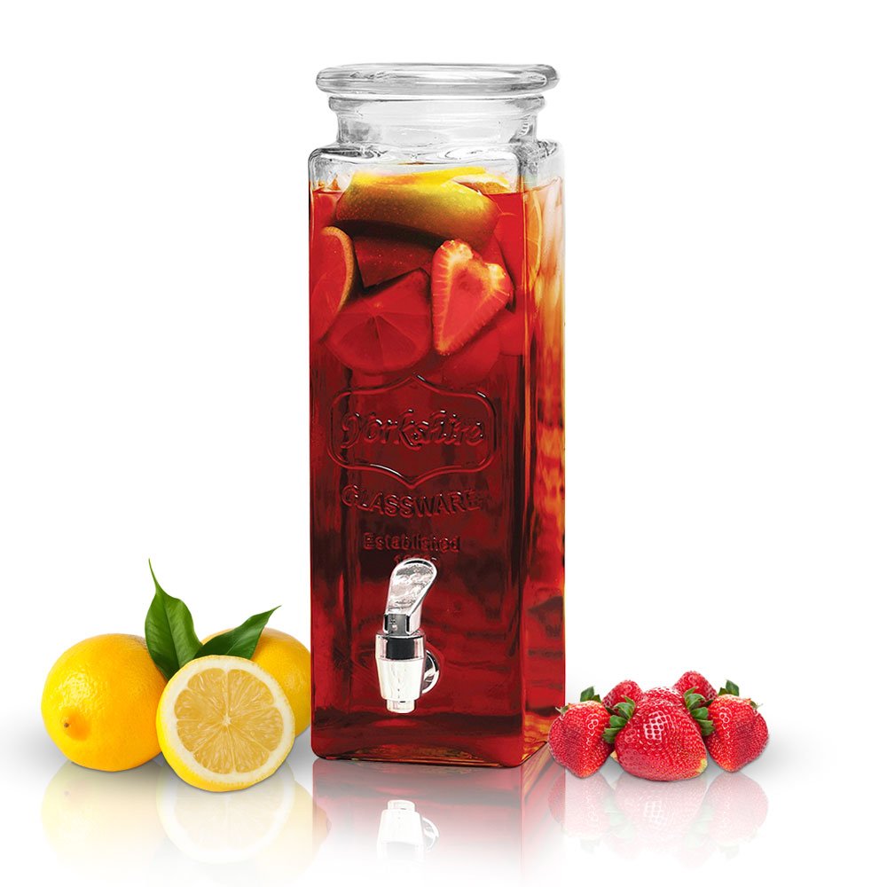 Tall Square Mason Jar Beverage Dispenser with Lid and Leak Free Spigot