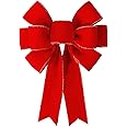 Red Bows Christmas Decorations Big Wired Velvet Bow with Gold Border for Wreaths Outdoor, Gift Wrapping, Tree Topper, Outside