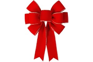 SIMISI RIBBON Red Bows Christmas Decorations Big Wired Velvet Bow with Gold Border for Wreaths Outdoor, Gift Wrapping, Tree Topper, Outside (12 * 14 inch)