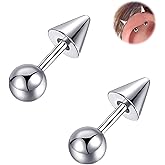 TRBR 16G 14G 2PCs Silver Spike and Ball Cartilage Earring, Silver Spike Helix Piercing Jewelry, Spike Helix Earring, Cartilage Earring, Industrial Barbell