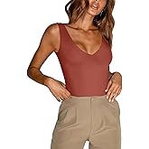 REORIA Butsmooth® Women’s Trendy Sexy Plunge Deep V Neck Sleeveless V Backless Going Out Tank Bodysuits Tops