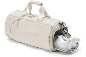 BERGSALZ Beige Gym Bag For Women Men Carry On Bags For Airplanes Duffle Bag Women Travel Bag Weekender Overnight Tote Bag With Shoe Compartment Travel Duffel Bags For Traveling Personal Item Dance Bag